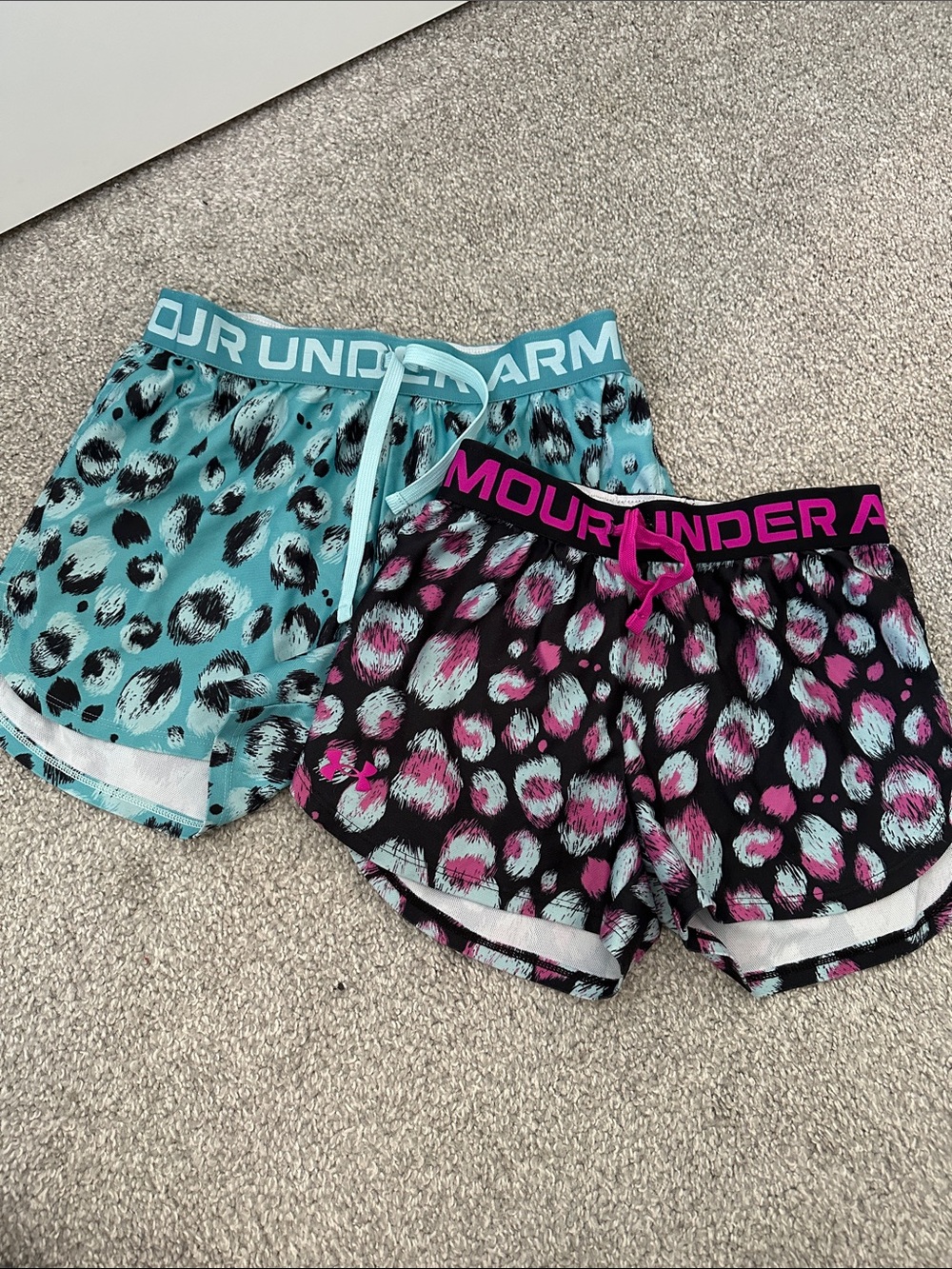 Under Armour Girls' Leopard Print Athletic Shorts - Teal & Black/Pink